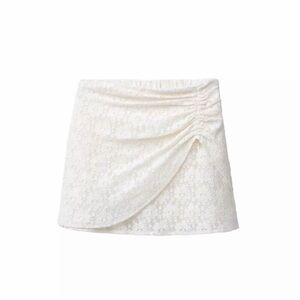 Zara Cream Lace Draped Mini Skirt
